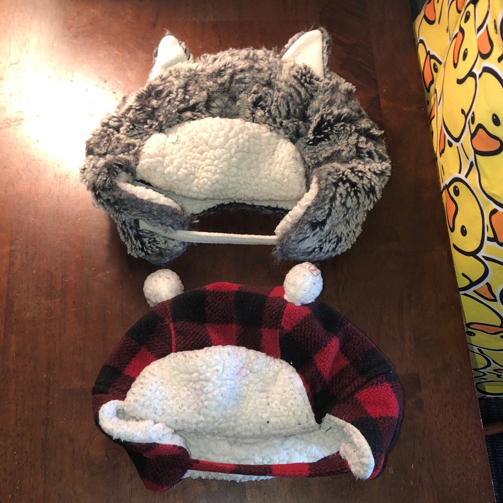 🎉 Baby Cozy Faux Fur Wolf and Sherpa Bear Plaid Hat Set